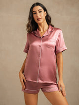[Bleg Mauve] SilkSilky-DK Short Sleeve Lapel Collar Dame Pyjamas 003