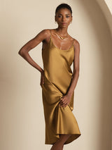 [Brun] SilkSilky-DK Sleeveless U hals Kjole 006