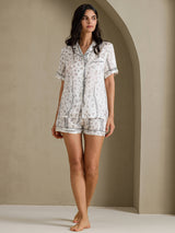 [Hvid Leopard] SilkSilky-DK Short Sleeve Notch Collar Dame Pyjamas 006