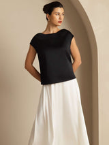 [Sort] SilkSilky-DK Cap Sleeve Cowl Neck T-shirt til kvinder 008