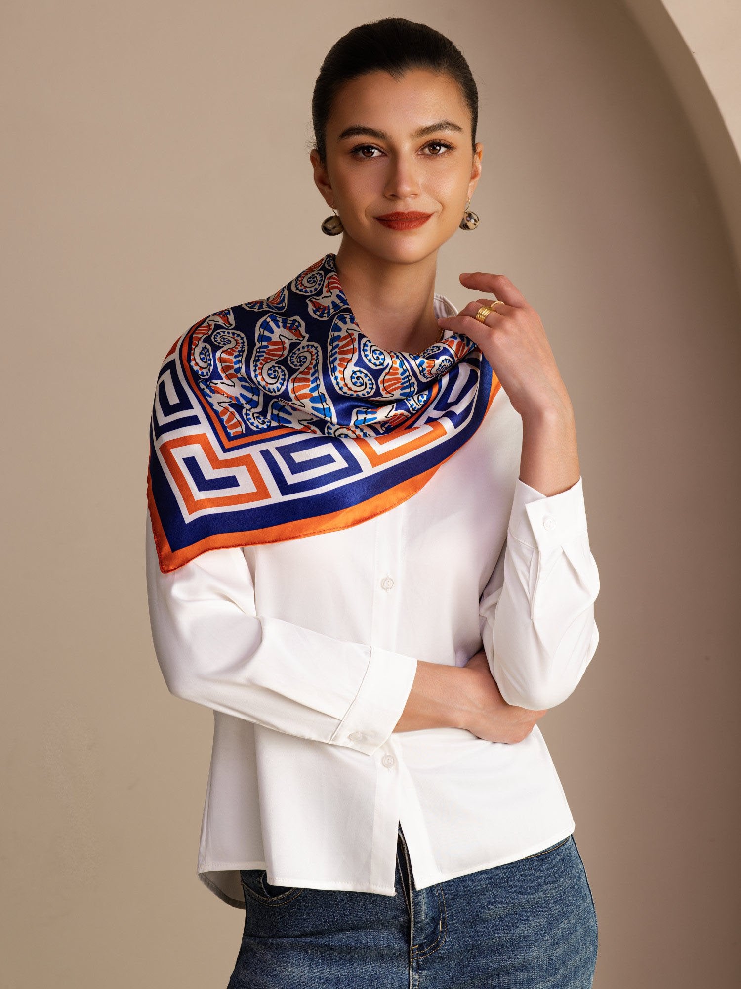 [Marineblå Søhest] SilkSilky-DK Scarf 002