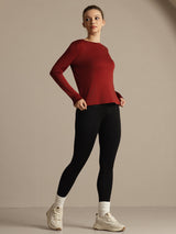 [Brændt Mursten] SilkSilky-DK Langærmet Tight Crew Neck T-shirt til kvinder 006