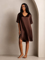 [Brun] SilkSilky-DK Half Sleeve V Neck Natkjole 003