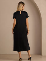 [Sort] SilkSilky-DK Short Sleeve Round Neck Kjole 002