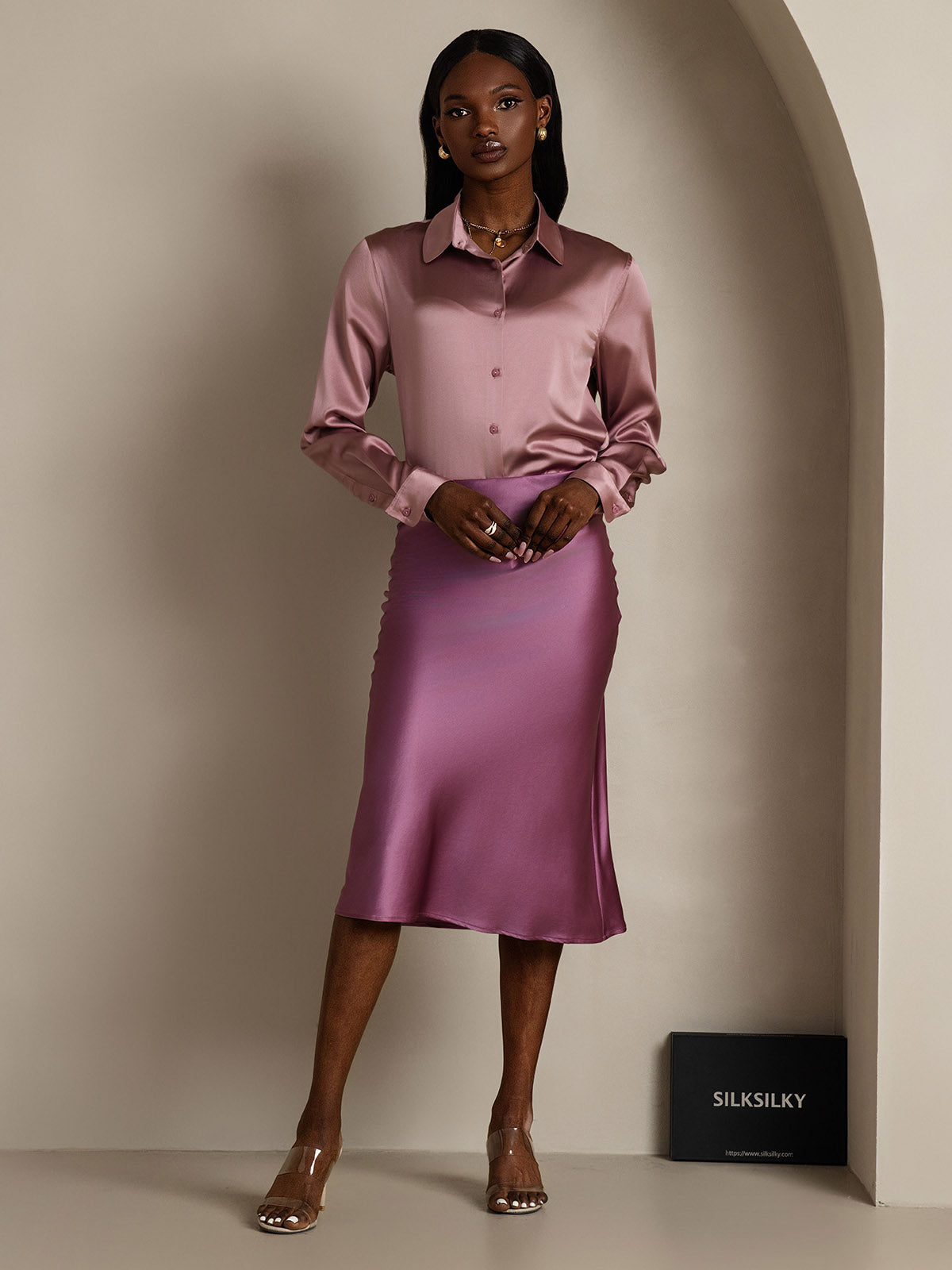 [Mørke Lilla] SilkSilky-DK 19Momme Skirt 007,