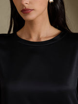 [Sort] SilkSilky-DK 3/4 Sleeve Round Neck Kjole 003