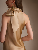 [Champagne] SilkSilky-DK Sleeveless Halter Kjole 002