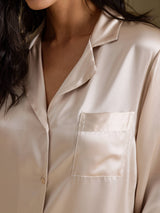 [Beige] SilkSilky-DK Long Sleeve Lapel Collar Soveskjorte 004
