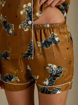 [Brun Løve] SilkSilky-DK Short Sleeve Notch Collar Dame Pyjamas 006