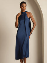 [Mørkeblå] SilkSilky-DK Sleeveless Halter Kjole 009