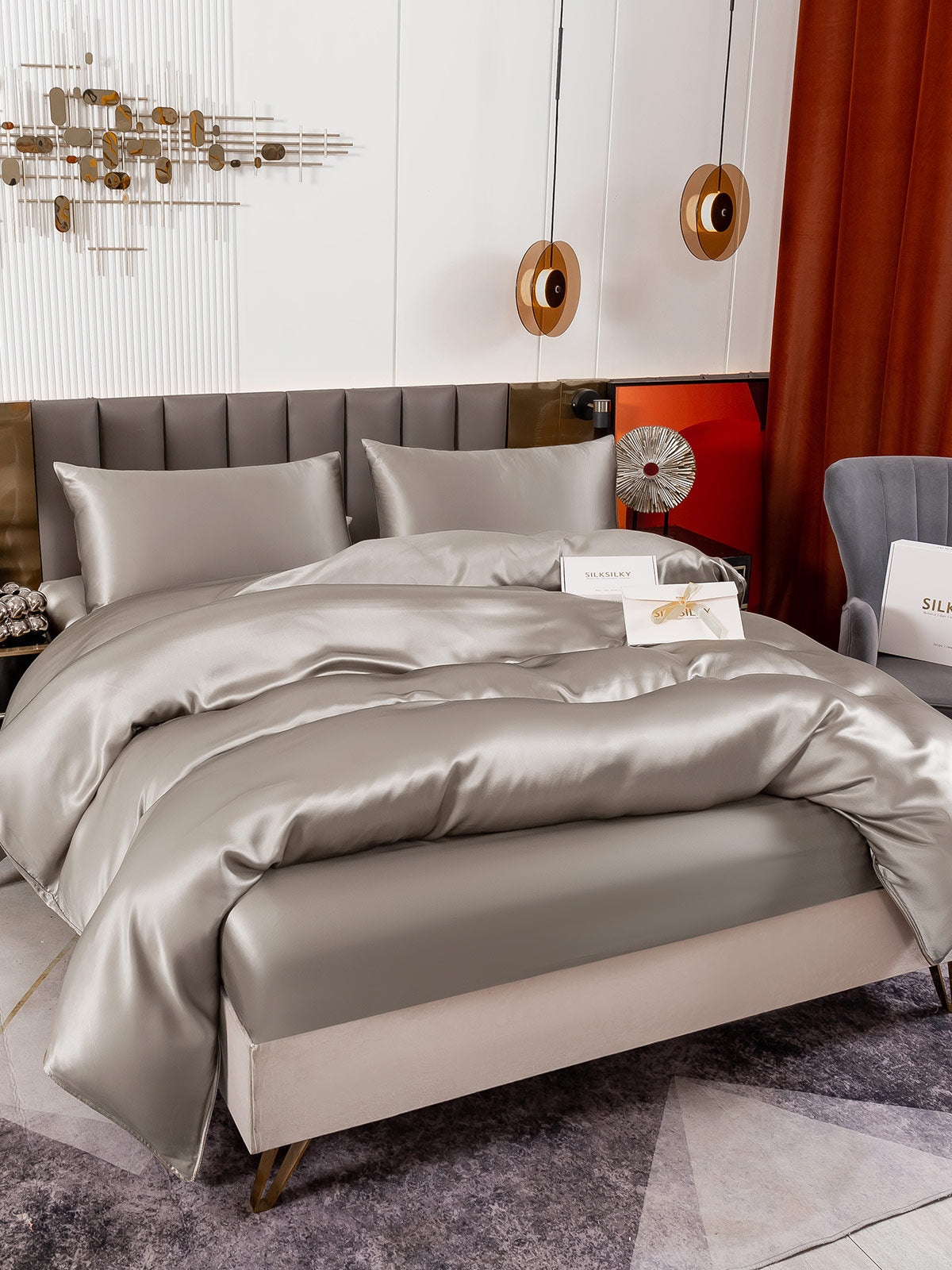 [Grå] SilkSilky-DK 19Momme Bedding Set 006