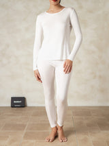 [Hvid] SilkSilky-DK Long Sleeve Round Neck Dame Lange Underbukser 001