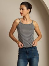 [Sort Stribe] SilkSilky-DK Square Neck Camisole Top 005