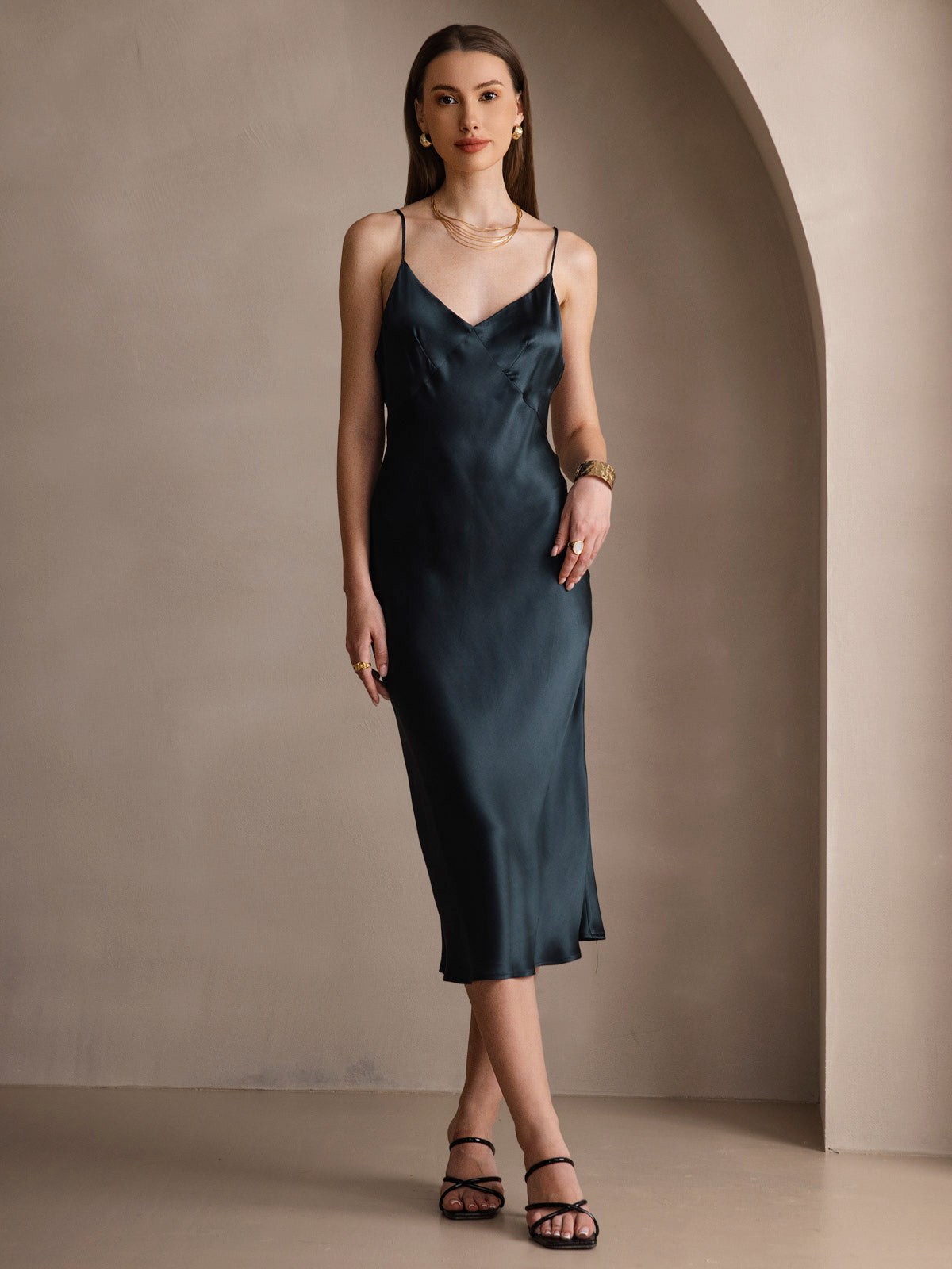 [Mørkegrøn] SilkSilky-DK 19Momme Dress 001