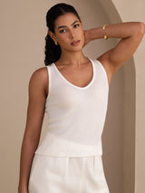 [Hvid] SilkSilky-DK Sleeveless Deep V Neck Camisole Top 004
