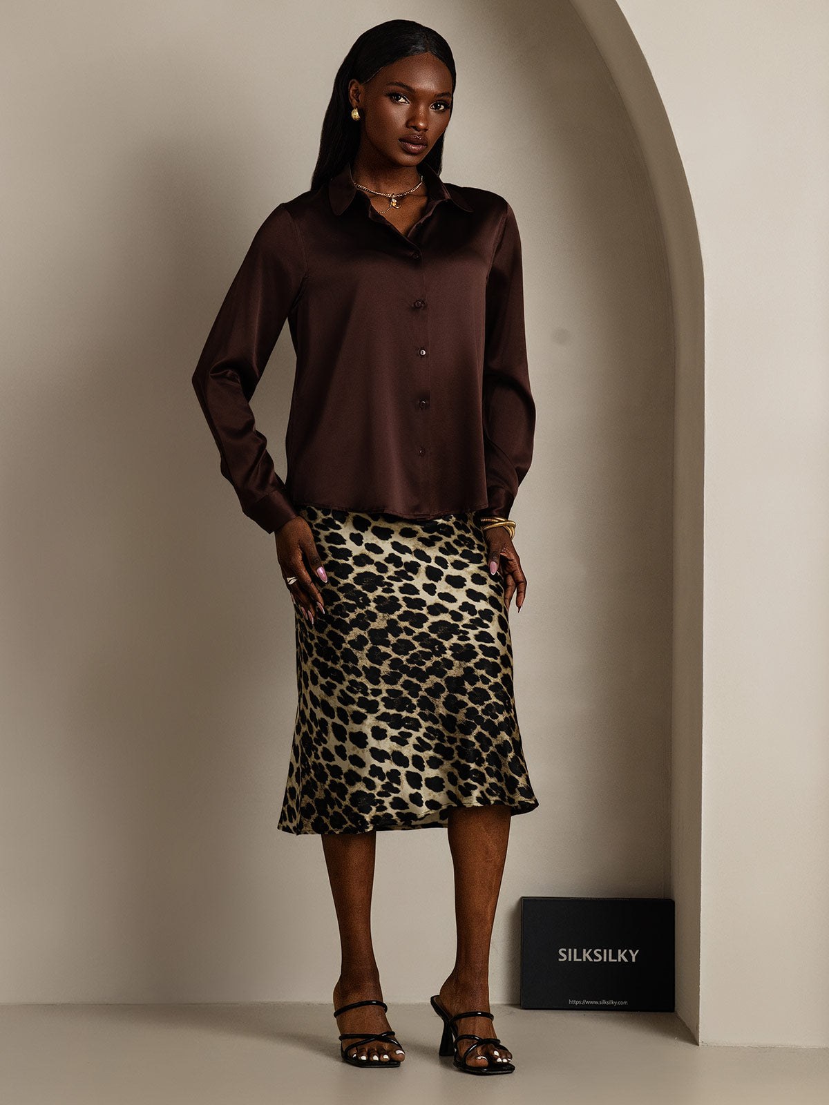 [Brun] SilkSilky-DK Silke Long Sleeve Collar Dameskjorte 006