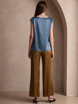 [Ægte Petrol] SilkSilky-DK Cap Sleeve Round Neck T-shirt til kvinder 002