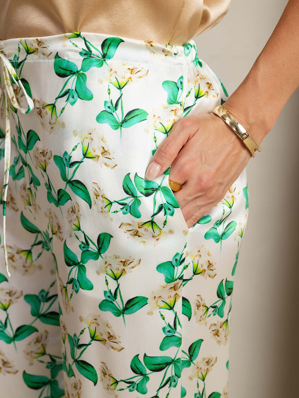 [Grøn Blomster] SilkSilky-DK 19Momme Silke Womens Pants 004