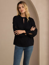 [Sort] SilkSilky-DK Long Sleeve Keyhole Neck Damebluser 005