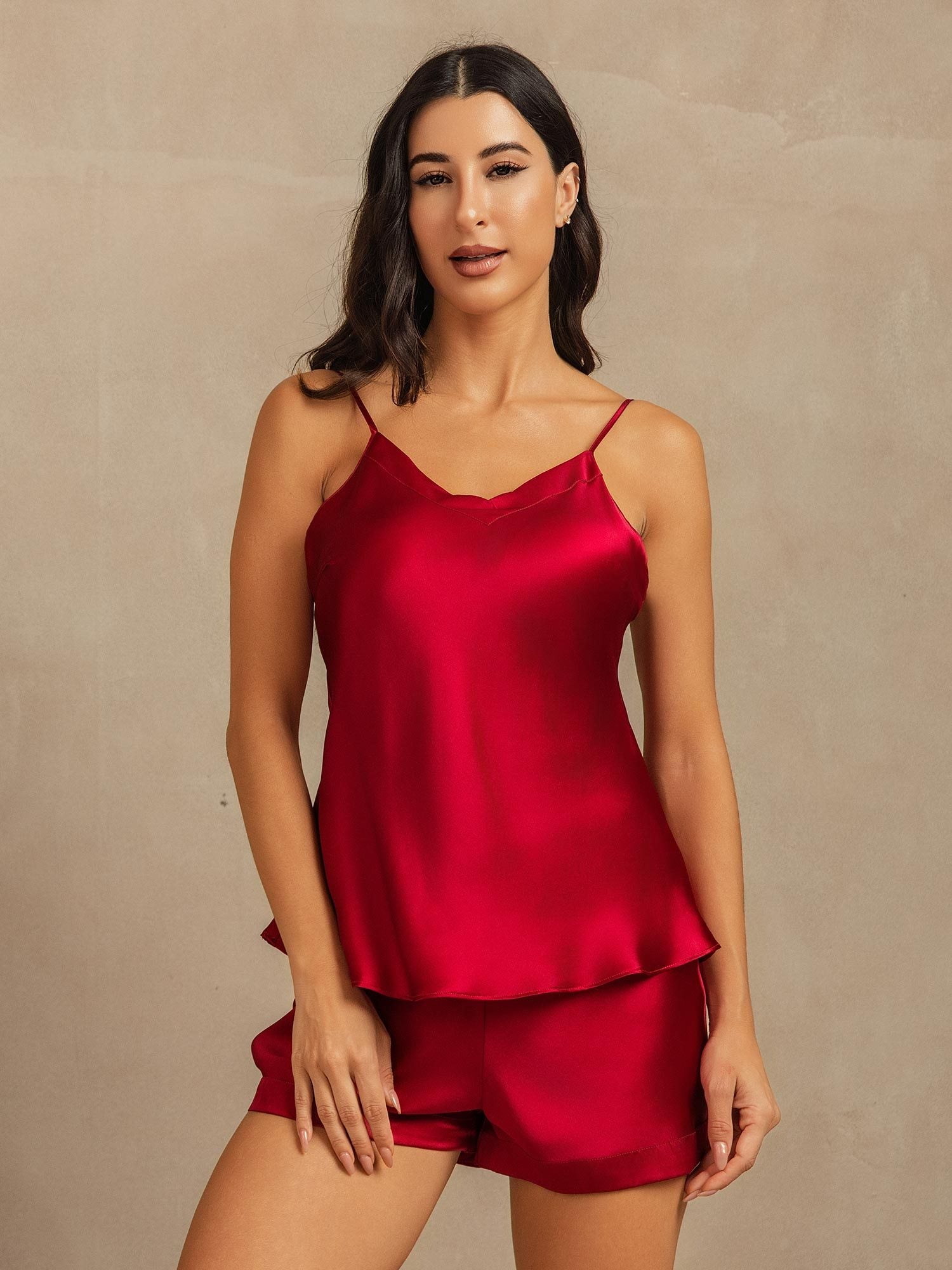 [Vin] SilkSilky-DK V Neck Camisole Sæt 001
