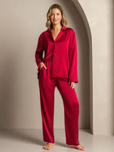 [Vin] SilkSilky-DK 19Momme Langærmet Notchkrage Dame Pyjamas 005