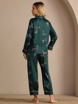 [Smaragd Zebra] SilkSilky-DK Long Sleeve Lapel Collar Dame Pyjamas 002