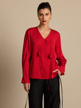 [Vin] SilkSilky-DK 19Momme Silke Langærmet V Hals Bluse 003