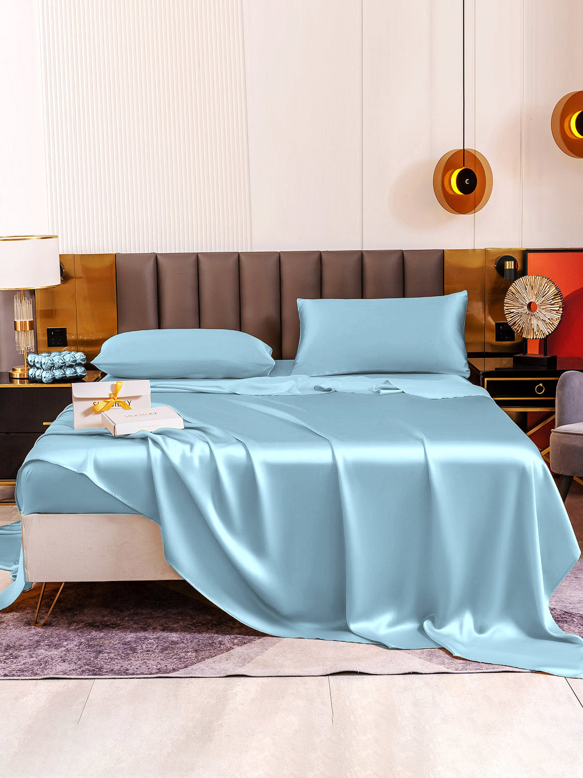 [Lyseblå] SilkSilky-DK 19Momme Bedding Set 005
