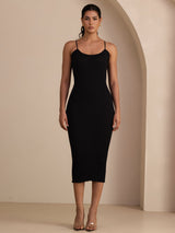 [Sort] SilkSilky-DK Square Neck Kjole 007