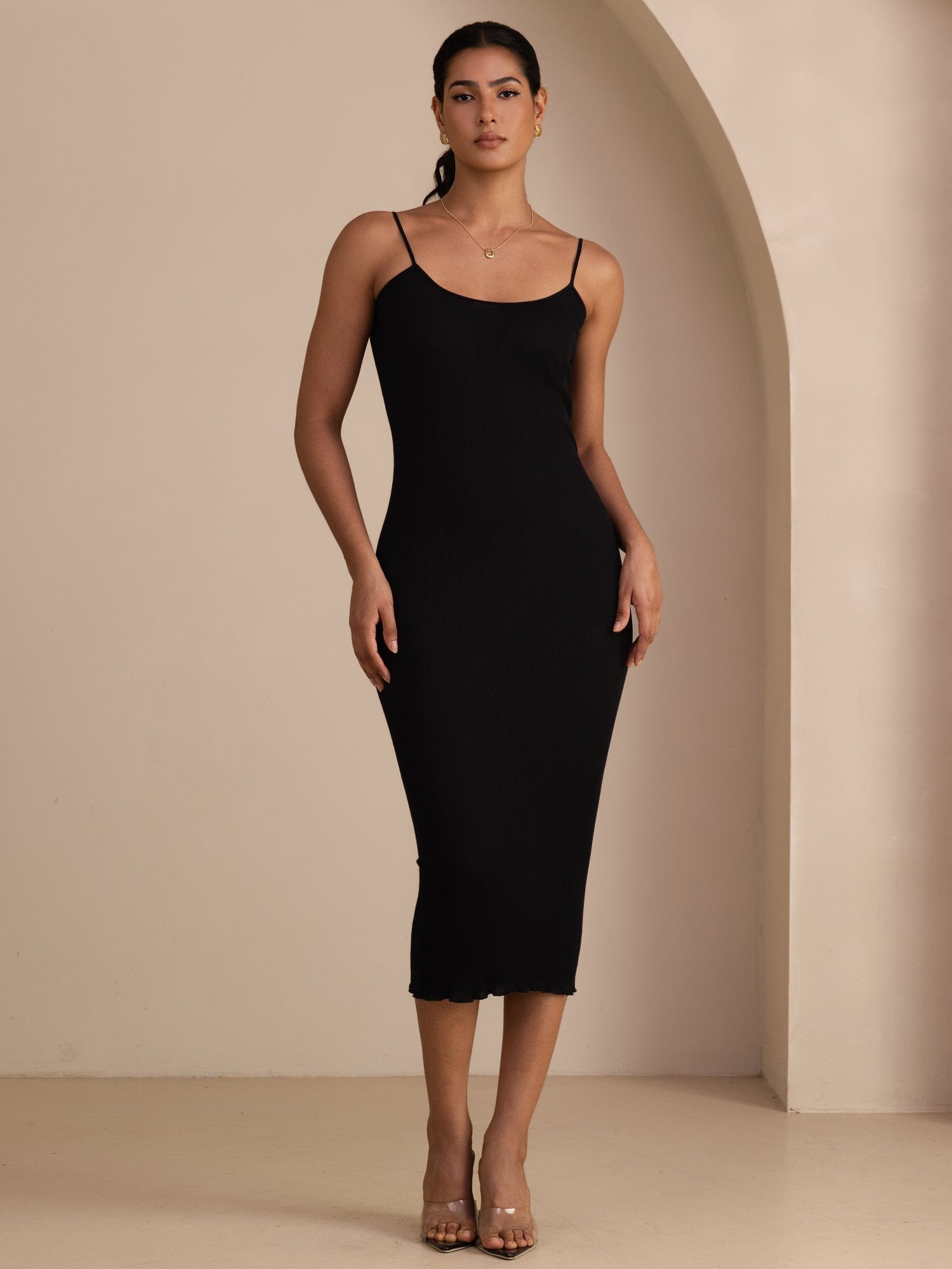 [Sort] SilkSilky-DK Sleeveless Boat Neck Kjole 001