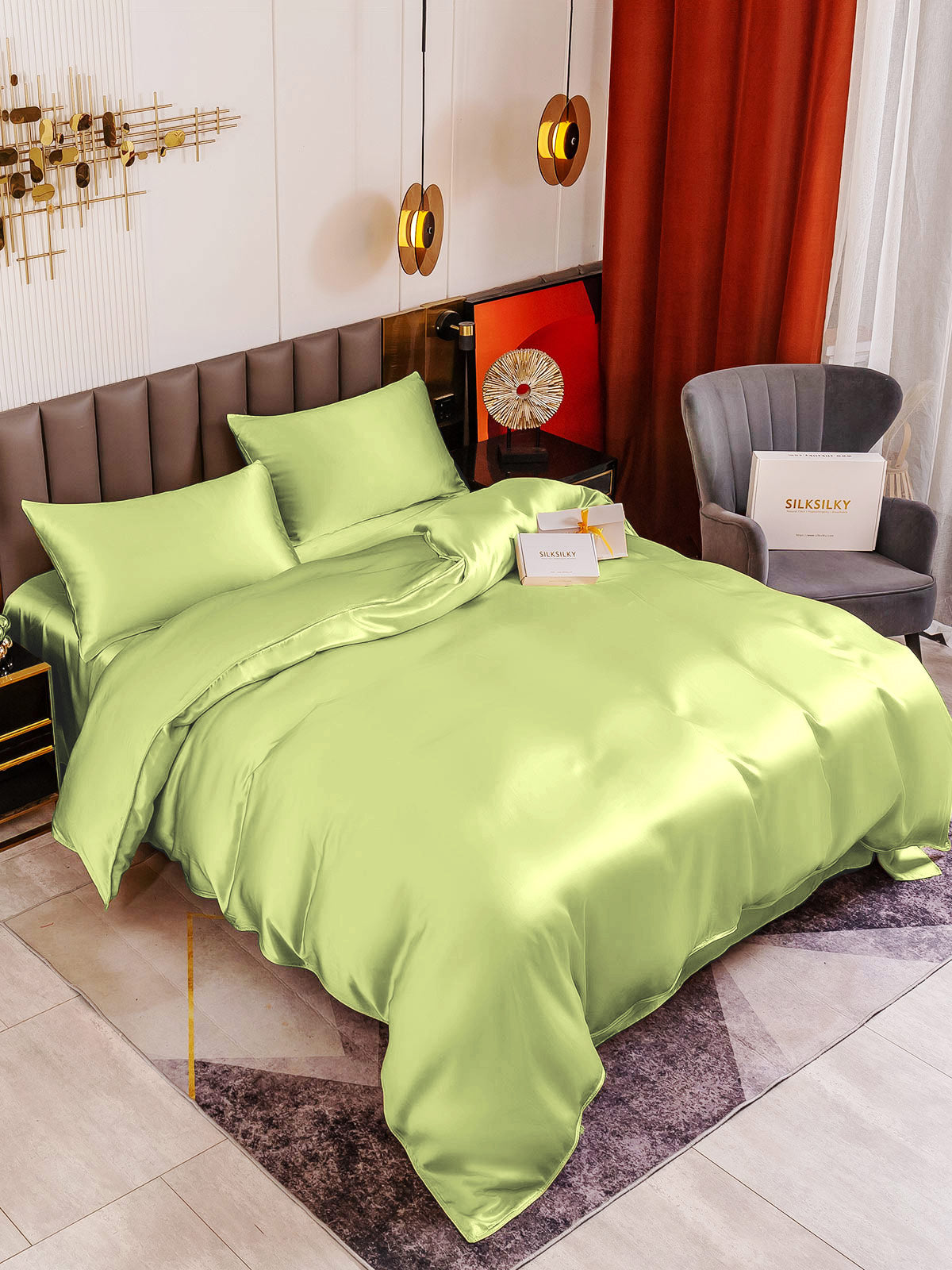 [Mintgrøn] SilkSilky-DK 19Momme Bedding Set 001