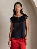 SilkSilky-DK-19Momme-Silke-Sleeveless-Round-Neck-T-shirt-til-kvinder-Sort-001