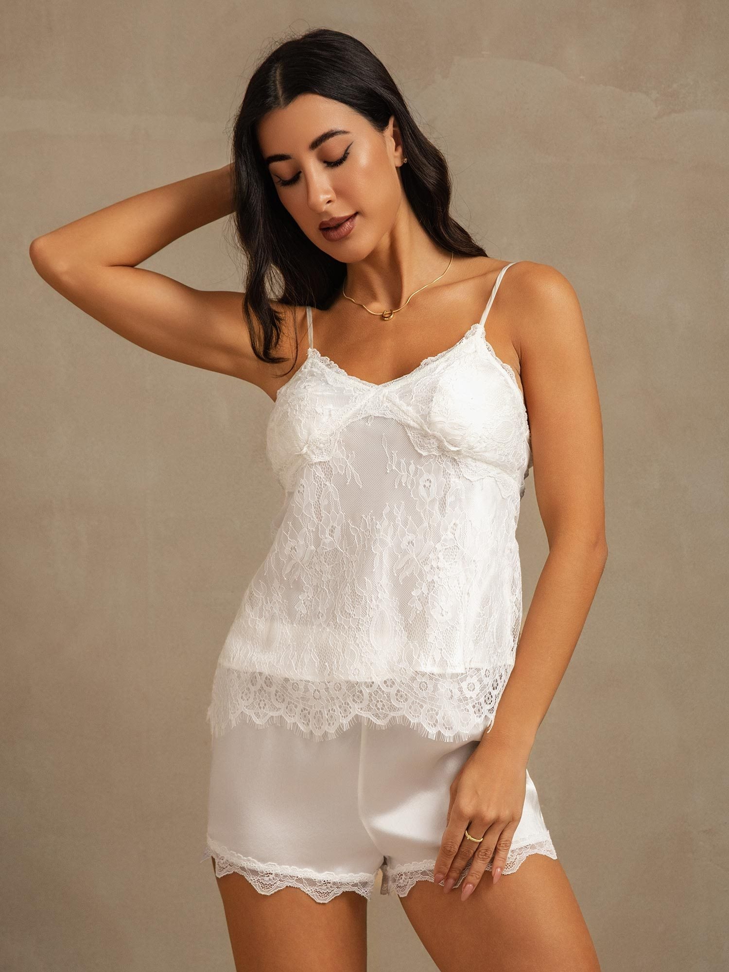 [Hvid] SilkSilky-DK Silke Camisole Set 006