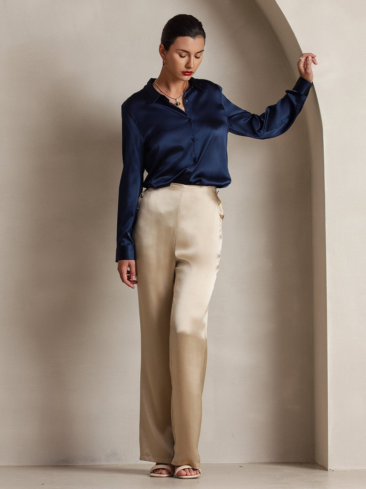 [Champagne] SilkSilky-DK 19Momme Silke Womens Pants 008