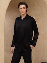 [Sort] SilkSilky-DK Long Sleeve Lapel Collar Herreskjorte 001