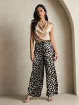 [Champagne] SilkSilky-DK Cap Sleeve Cowl Neck T-shirt til kvinder 008