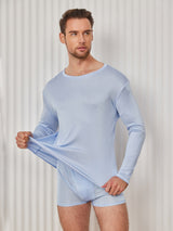 [Lyseblå] SilkSilky-DK Long Sleeve Round Neck Herre T-shirt 004