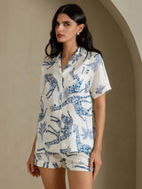 [Hvid Giraf] SilkSilky-DK Short Sleeve Notch Collar Dame Pyjamas 005