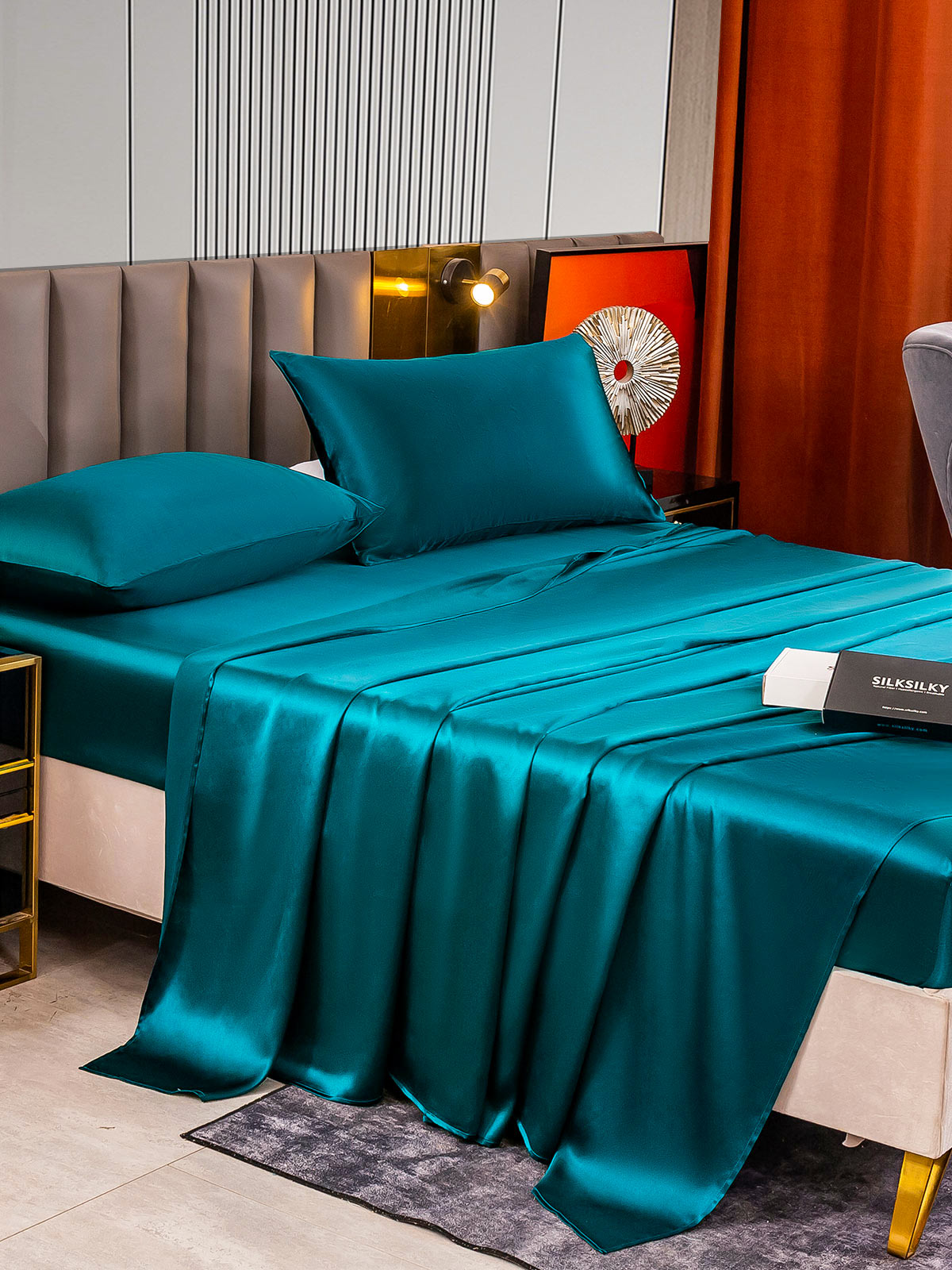 [Blågrøn] SilkSilky-DK 22Momme Bedding Set 005