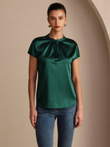 [Mørkegrøn] SilkSilky-DK Short Sleeve Blouse 001