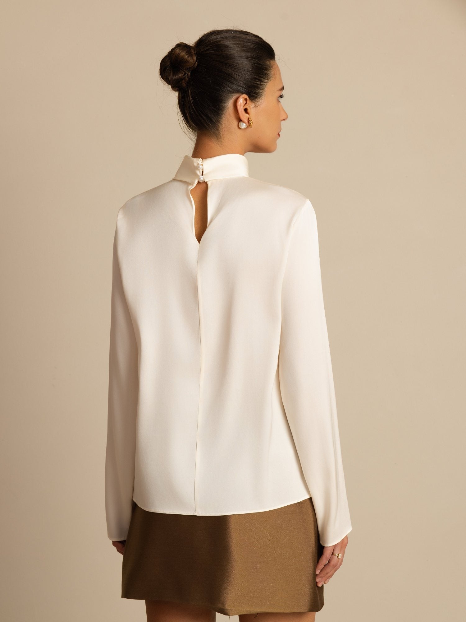 [Champagne] SilkSilky-DK 19Momme Silke Langærmet Rullekrave T-shirt til kvinder 002