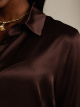 [Mørk Chokolade] SilkSilky-DK Long Sleeve Lapel Collar Dameskjorte 008