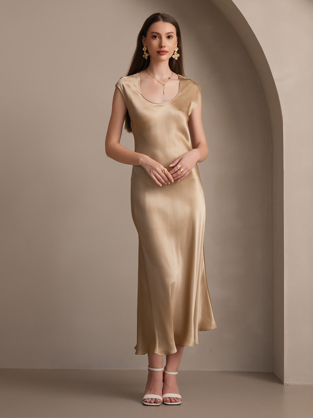 [Champagne] SilkSilky-DK 19Momme Silke Dress 003