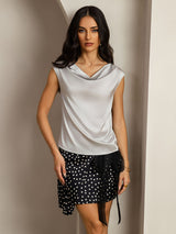 [Sølv] SilkSilky-DK Cap Sleeve Cowl Neck T-shirt til kvinder 004