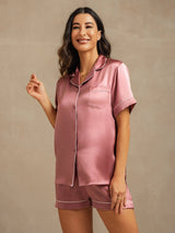 [Bleg Mauve] SilkSilky-DK Short Sleeve Lapel Collar Dame Pyjamas 007