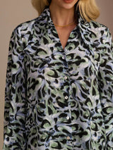 [Teal Leopard] SilkSilky-DK Long Sleeve Lapel Collar Bluse 003