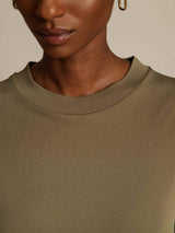 [Brændt Oliven] SilkSilky-DK Half Sleeve Crew Neck T-shirt til kvinder 004