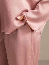 [Ferskenhud] SilkSilky-DK 19Momme Langærmet Notchkrage Dame Pyjamas 004