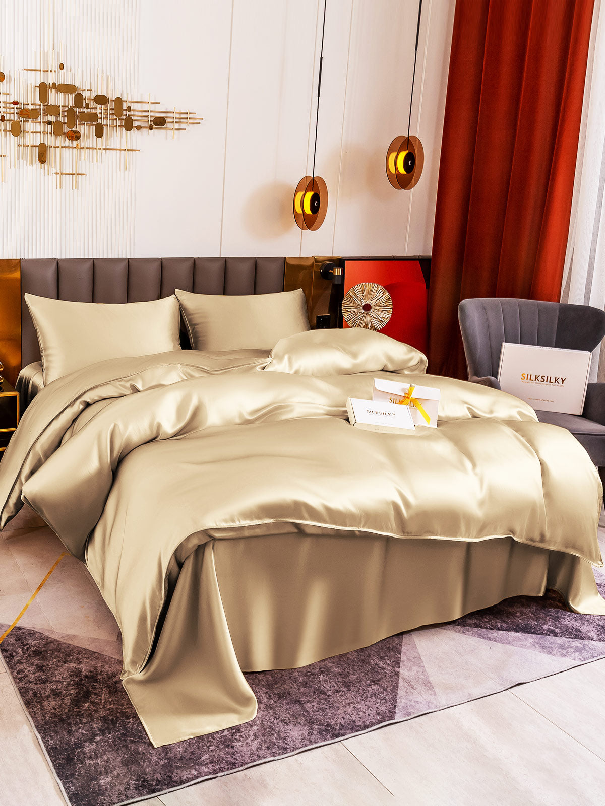 [Beige] SilkSilky-DK 19Momme Bedding Set 003