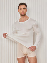 [Hvid] SilkSilky-DK Long Sleeve Round Neck Herre T-shirt 003